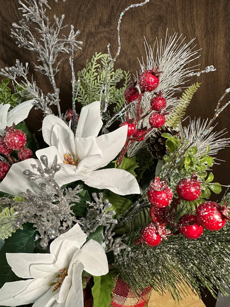 White Pinsettias and Berries Arrangement