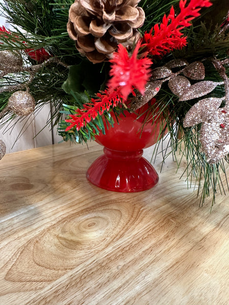 Red Pinsettias and Gold Berries Arrangement