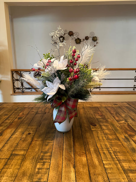 White Pinsettias and Berries Arrangement