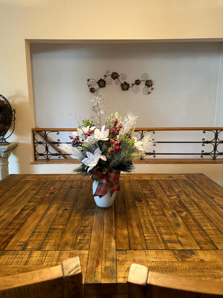 White Pinsettias and Berries Arrangement