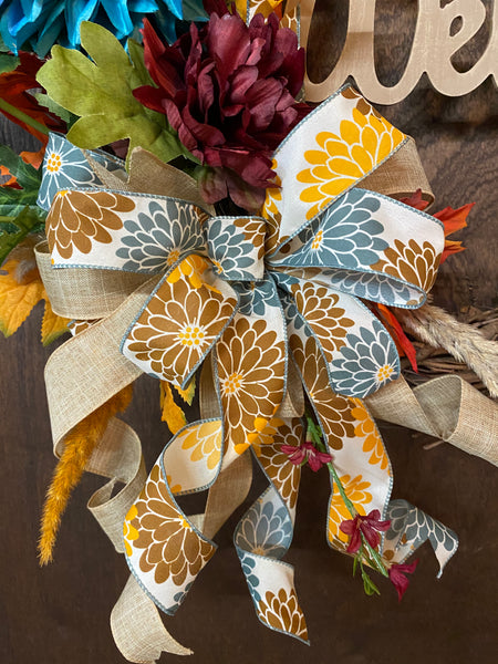 Welcome Fall Dahlia Wreath -Turquoise