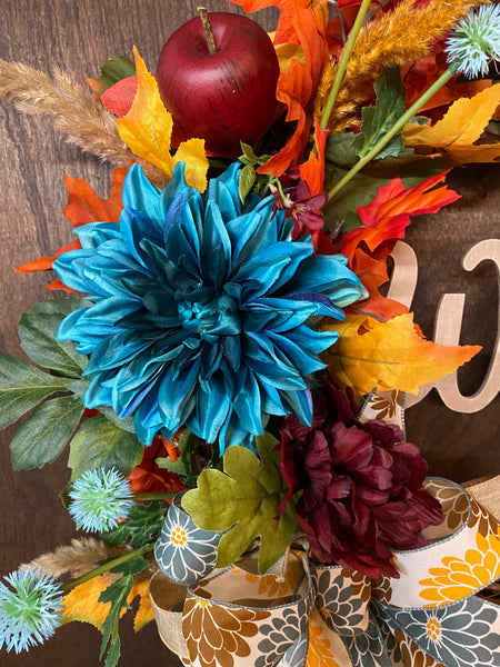 Welcome Fall Dahlia Wreath -Turquoise