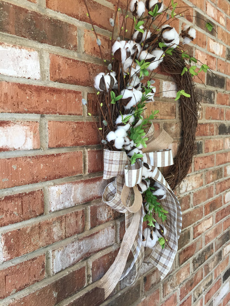 Grapevine Wreath with Cotton