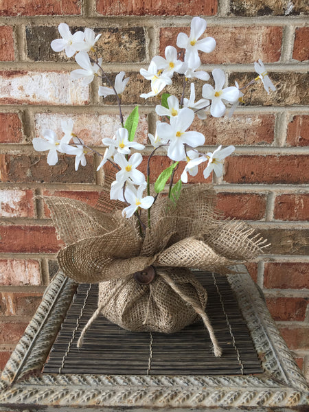 Burlap Sack Arrangement (Greenery or Flowering bush)