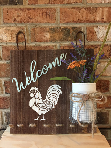 Welcome Rooster & Florals Sign