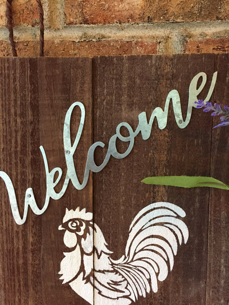 Welcome Rooster & Florals Sign