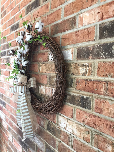 Grapevine Wreath with Cotton