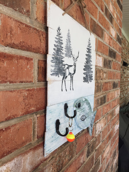 Fish and Deer Sign with keyhooks