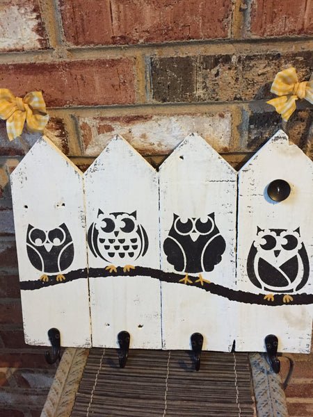 Owls on a Branch Picture with key hooks