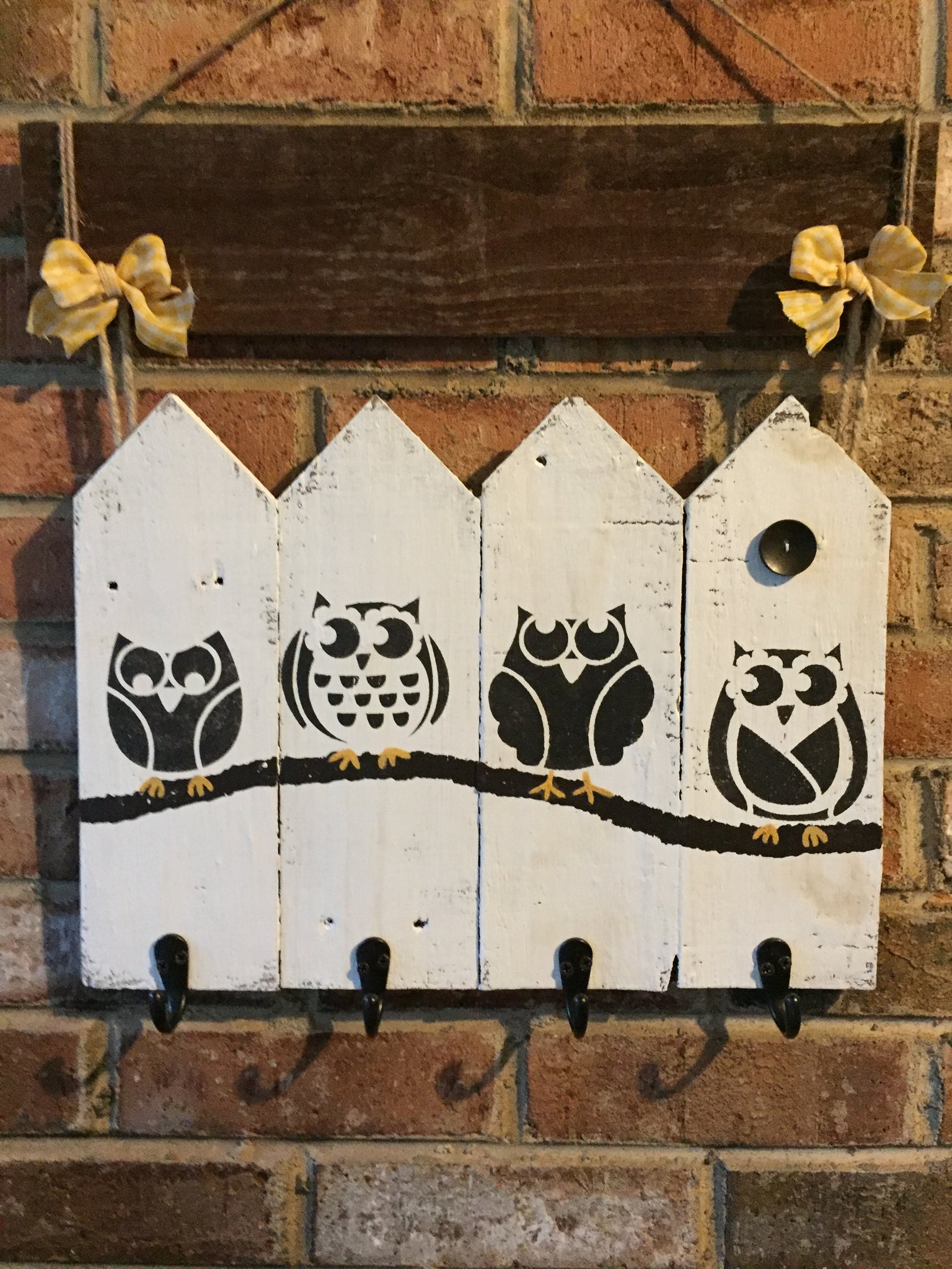 Owls on a Branch Picture with key hooks