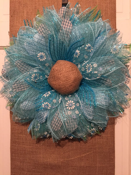 Blue Daisy Flower Wreath