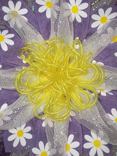 Purple Daisy Ribbon Flower Wreath