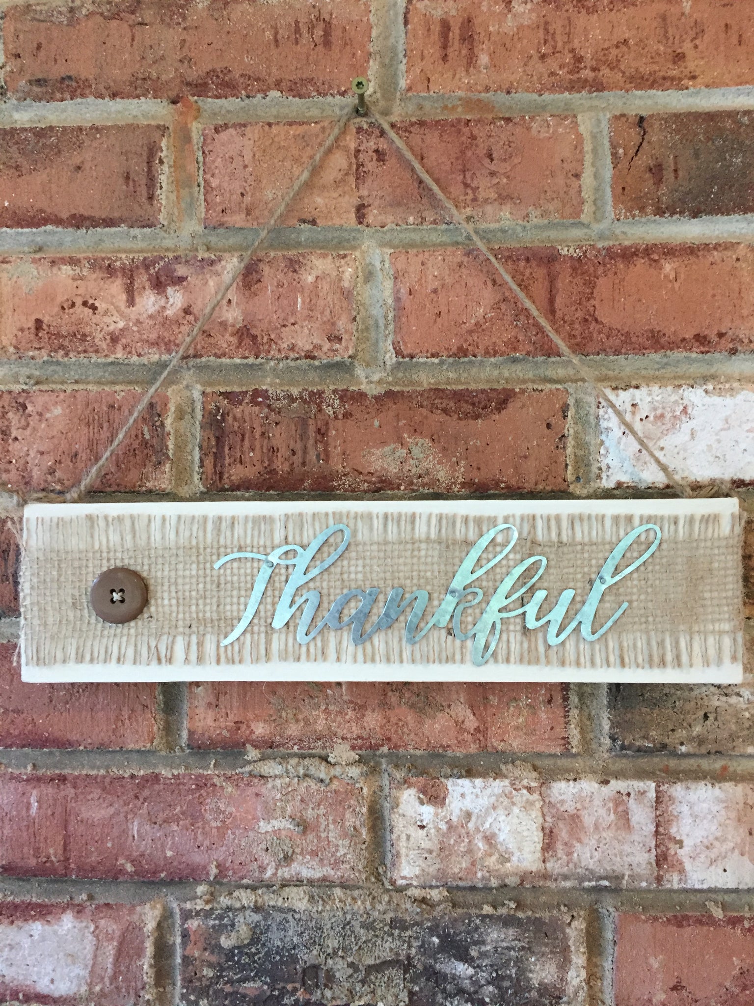 Thankful Sign with fringed burlap