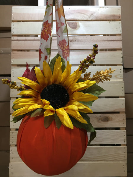 Hanging Pumpkin Ball - Medium Orange Fabric