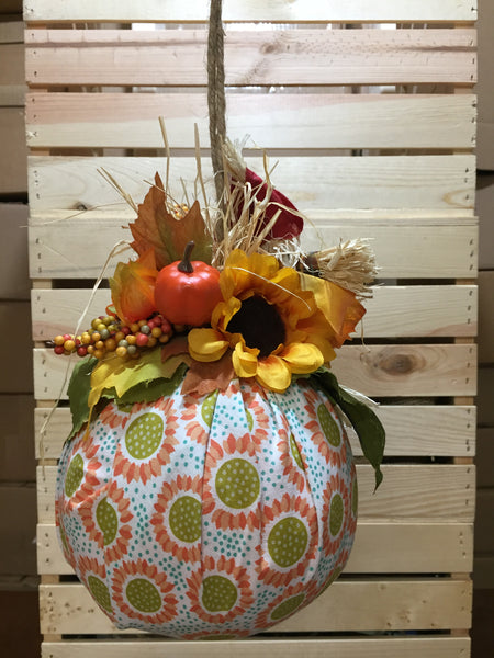 Hanging Pumpkin Ball - Medium Sunflower Fabric