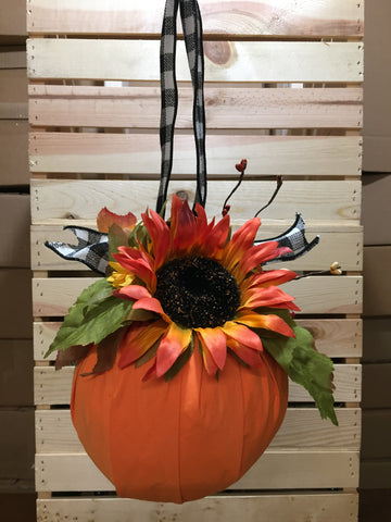 Hanging Pumpkin Ball - Medium Orange Fabric