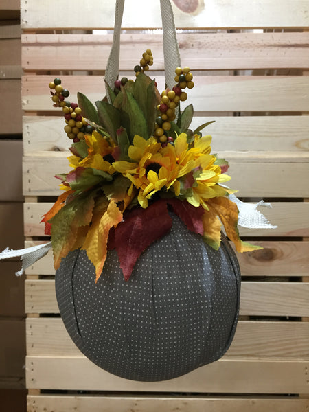 Hanging Pumpkin Ball - Medium - Gray Polka Dot