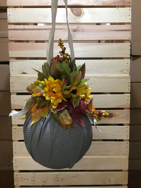 Hanging Pumpkin Ball - Medium - Gray Polka Dot