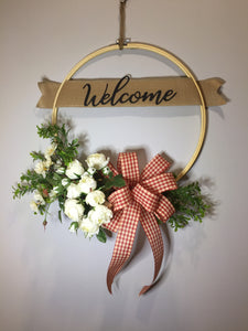 Welcome White Roses Wreath - (multiple bow options)