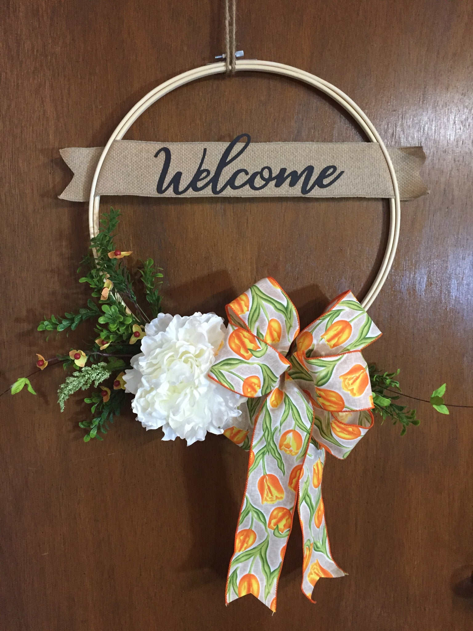 Welcome Peony Wreath - (multiple bow options)