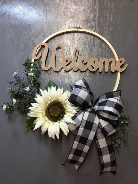 Welcome White Sunflower - (bow and sign color options)