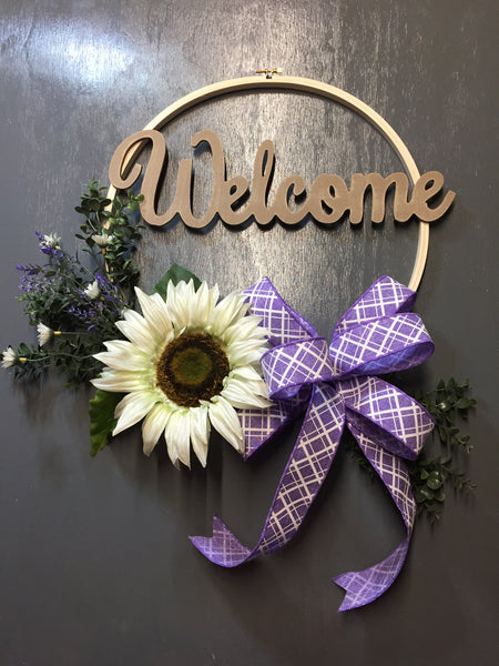 Welcome White Sunflower - (bow and sign color options)