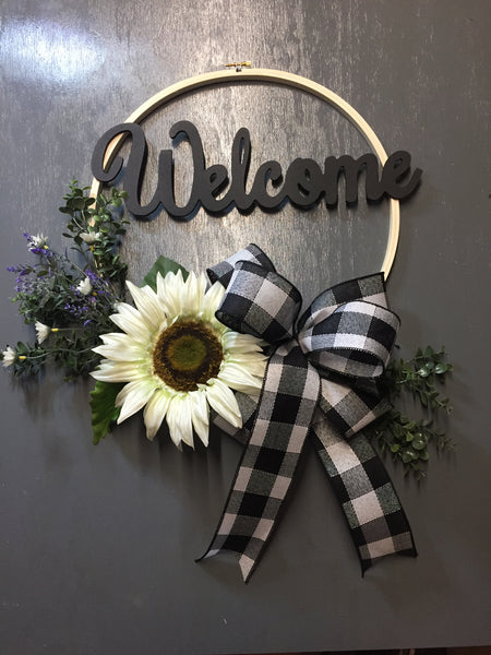 Welcome White Sunflower - (bow and sign color options)