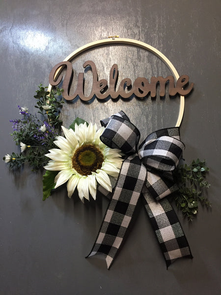 Welcome White Sunflower - (bow and sign color options)