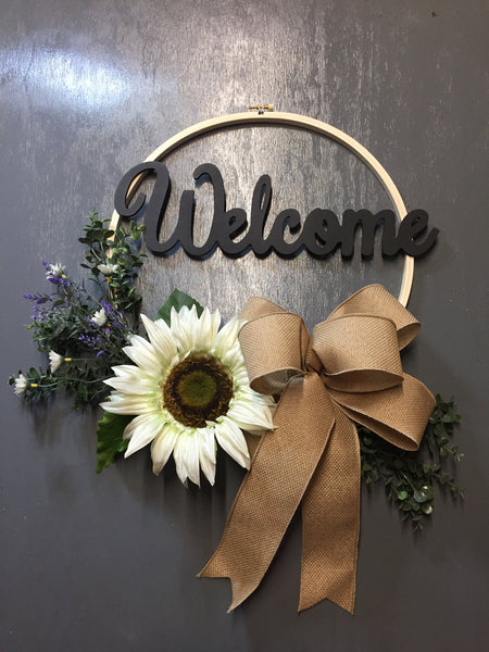 Welcome White Sunflower - (bow and sign color options)