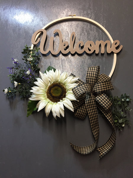 Welcome White Sunflower - (bow and sign color options)