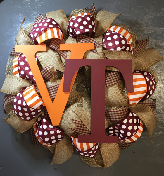 VT College Burlap Wreath