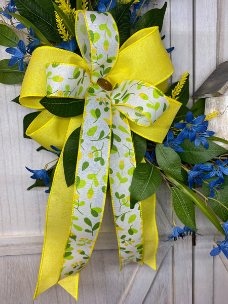 Grapevine Wreath - Blue Delphinium and Birdhouse