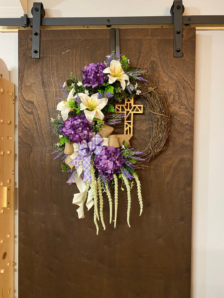 Easter Lily & Hydrangea Grapevine Wreath