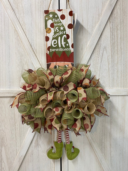 Elf Surveillance Wreath - Rail (burlap)