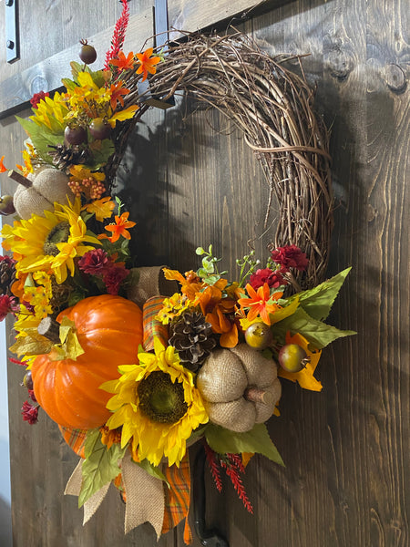 Sunflower & Pumpkin Fall Wreath