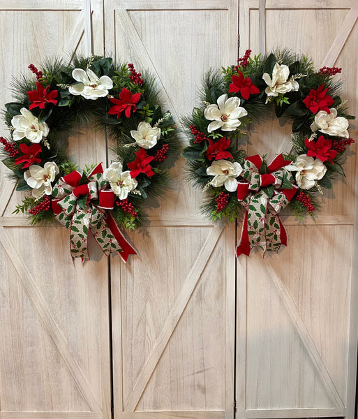 Magnolia and Poinsettia Wreath