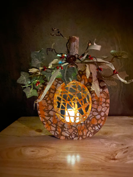 Lighted Wood Pumpkin