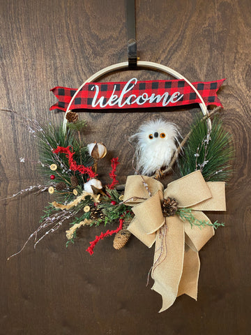 Welcome Winter Owl - Hoop Wreath