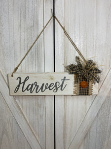 Harvest Sign with plaid bow