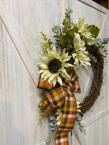 Cream Sunflowers and Eucalyptus Wreath