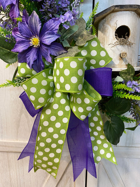 Grapevine Wreath - Purple Clematis and Birdhouse