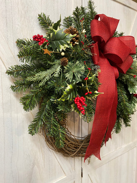 Holly Berry and Evergreen Wreath