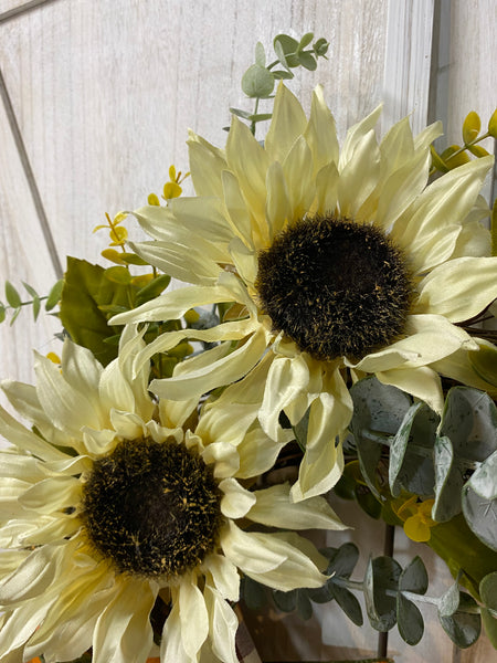 Cream Sunflowers and Eucalyptus Wreath