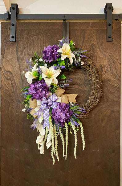 Easter Lily & Hydrangea Grapevine Wreath