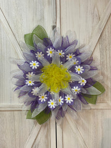 Purple Daisy Ribbon Flower Wreath