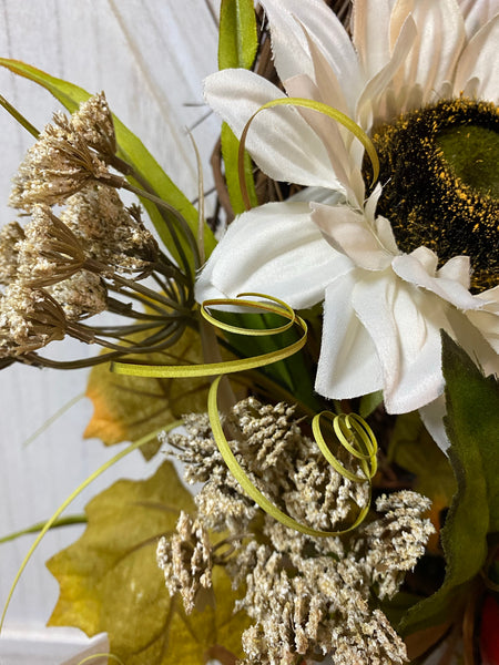 Ivory Sunflower & Pumpkins Wreath