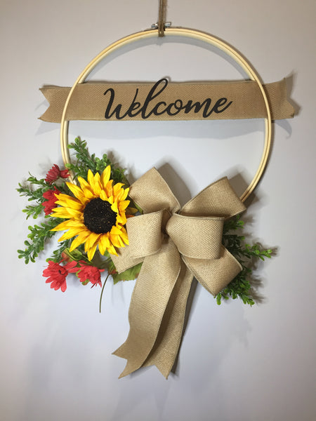 Welcome Yellow Sunflower - (multiple bow options)