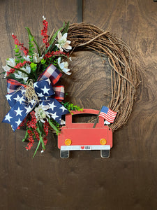 Patriotic Americana Red Truck Wreath