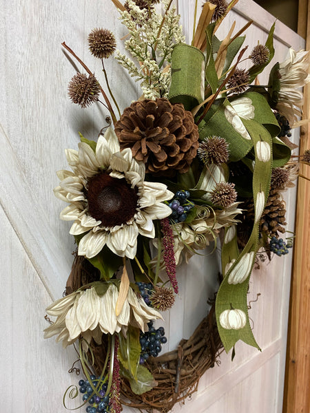 Rustic White Sunflower Wreath