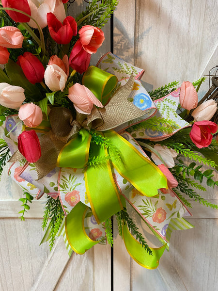 Tulips Grapevine Wreath - Pinks